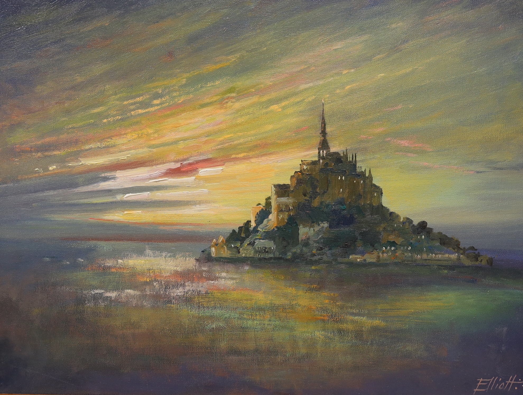 Robin Alexander Elliott (b.1936), oil on canvas, ‘Mont St Michel, Normandy, France’, signed, inscribed verso, 44 x 59cm